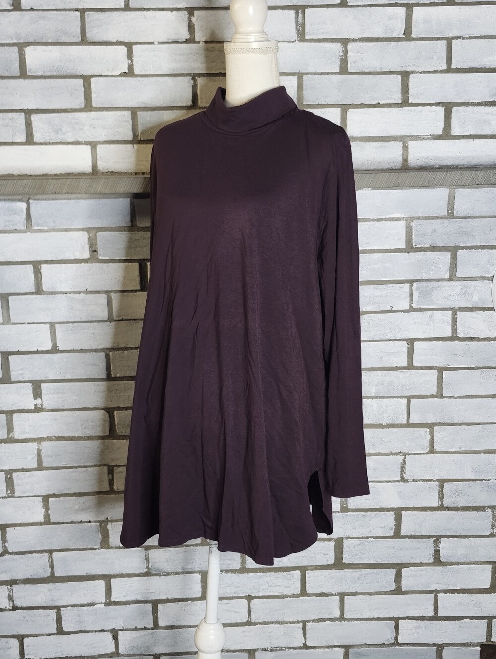 • J. Jill Luxe Supima Shirttail Turtleneck Tunic Top 2X Purple Cotton Blend